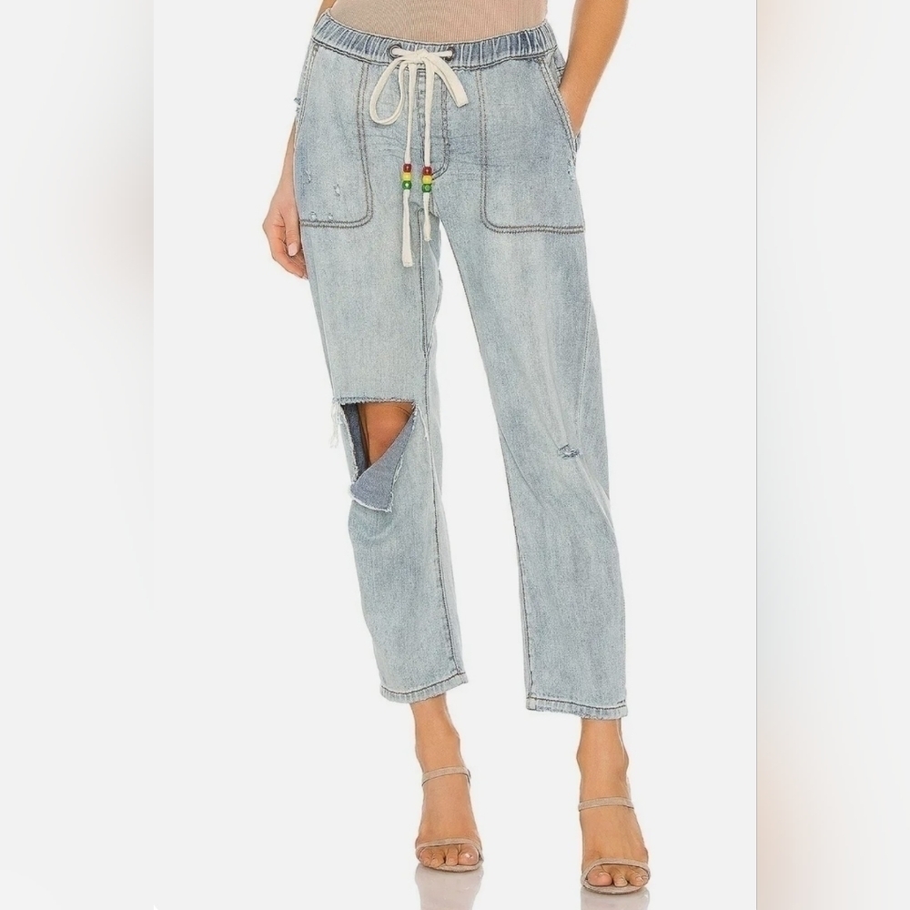 ONETEASPOON Shabbies Drawstring Boyfriend Denim Pants In Montana Wash S…